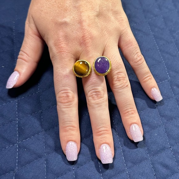 May Kathryn Design Unique 2 Stone Gold Tone Ring. Size 8. 2 Natural Gemstones. - Picture 4 of 17